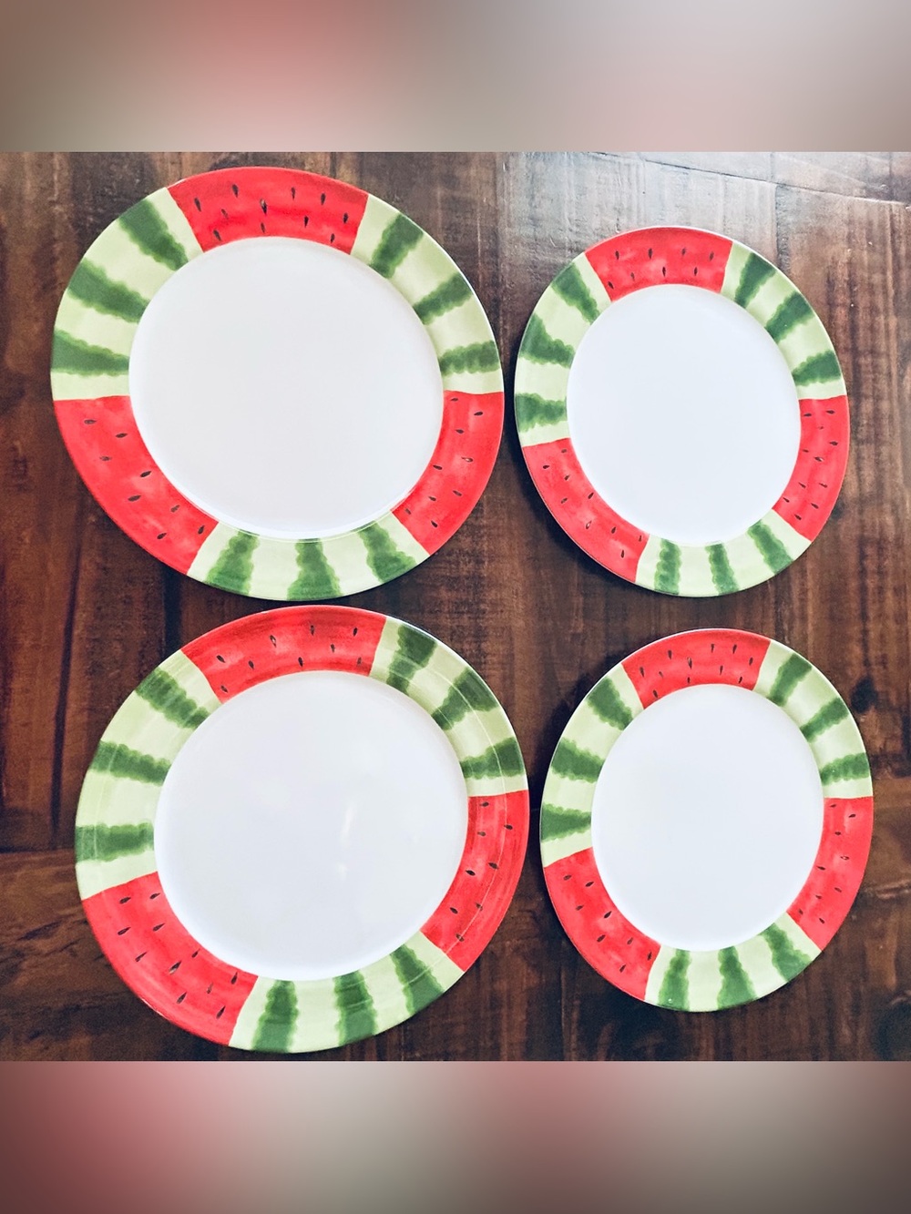 Evolution Sakura Melamine Summer Picnic Watermelon 11 Inch Plates Set of 4